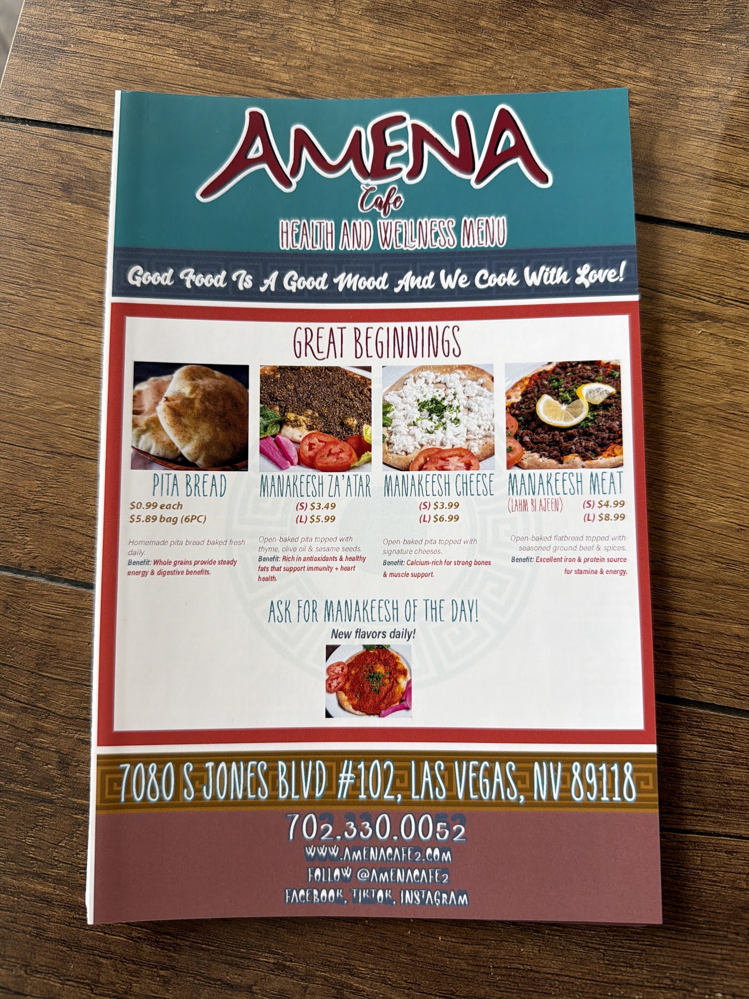 Amena Cafe Menu
