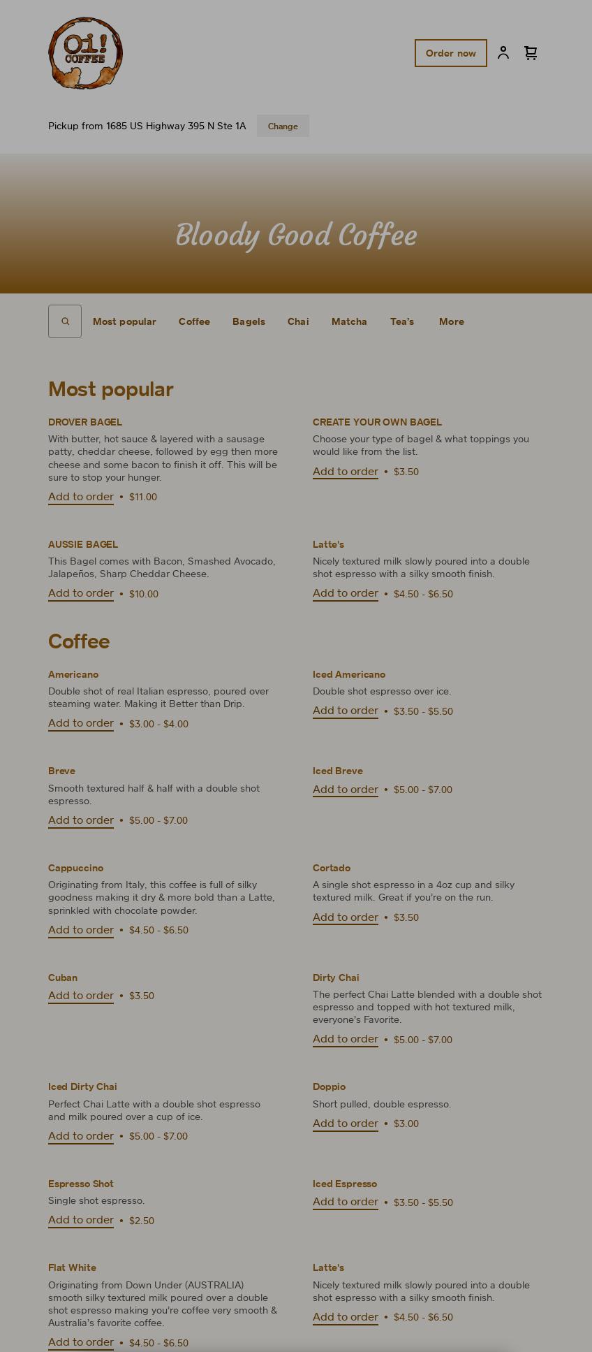 Oi! Coffee Menu