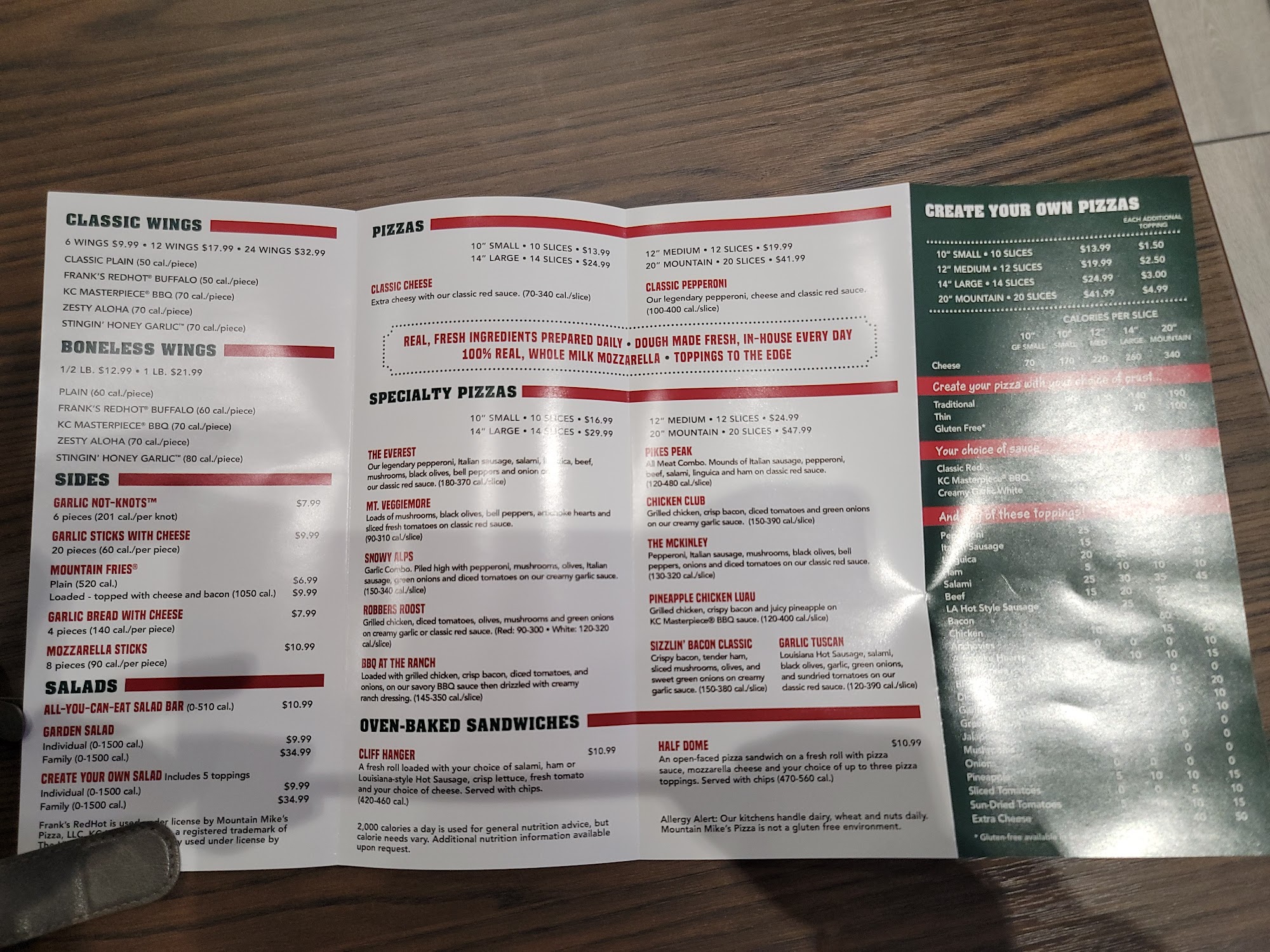 Mountain Mike's Pizza Menu