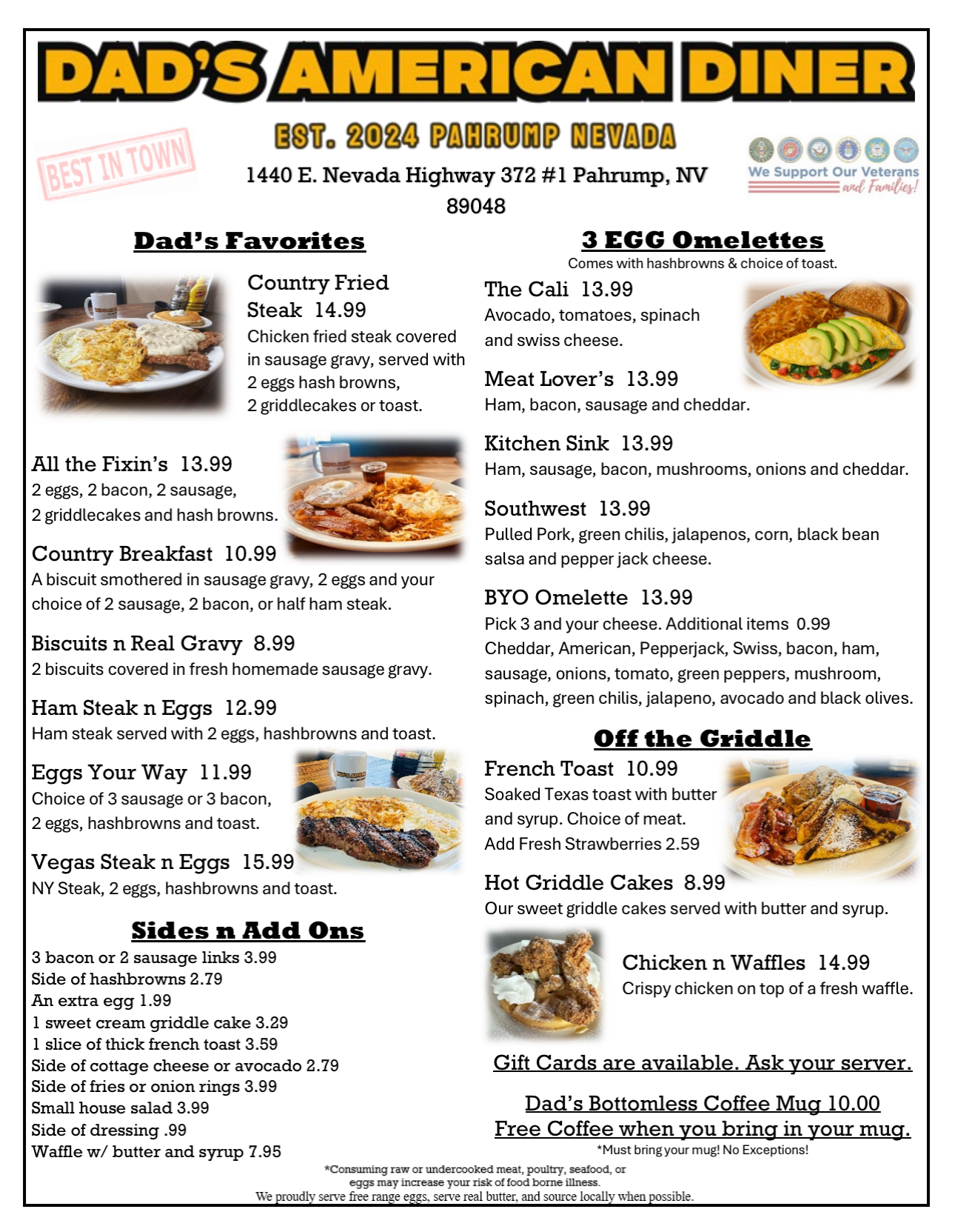 DAD'S American Diner Menu