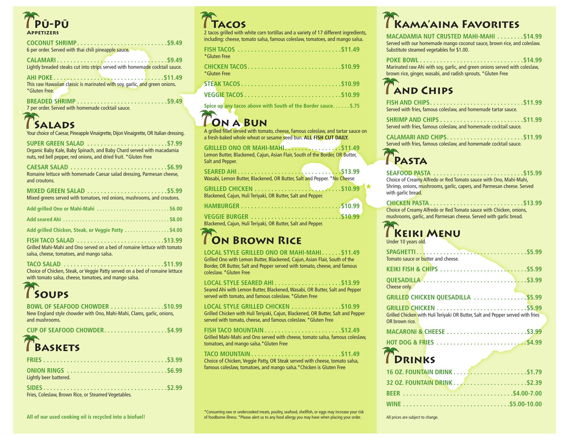 Coconut's Fish Cafe Franchise Menu