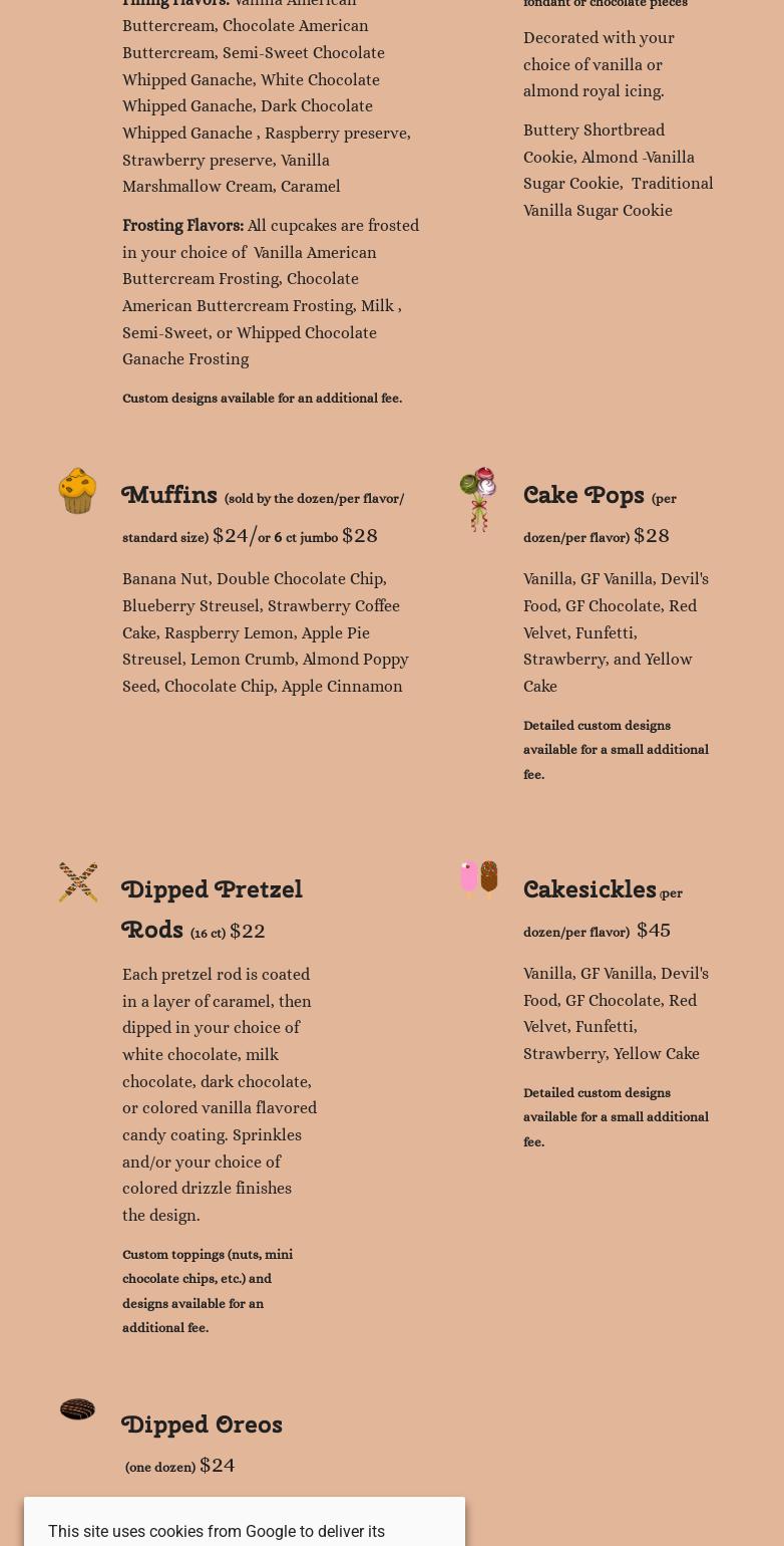 Candice's Confections Menu