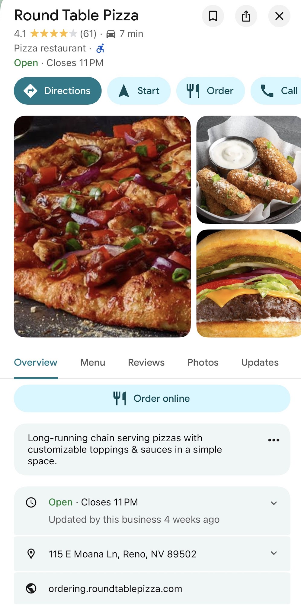 Round Table Pizza Menu