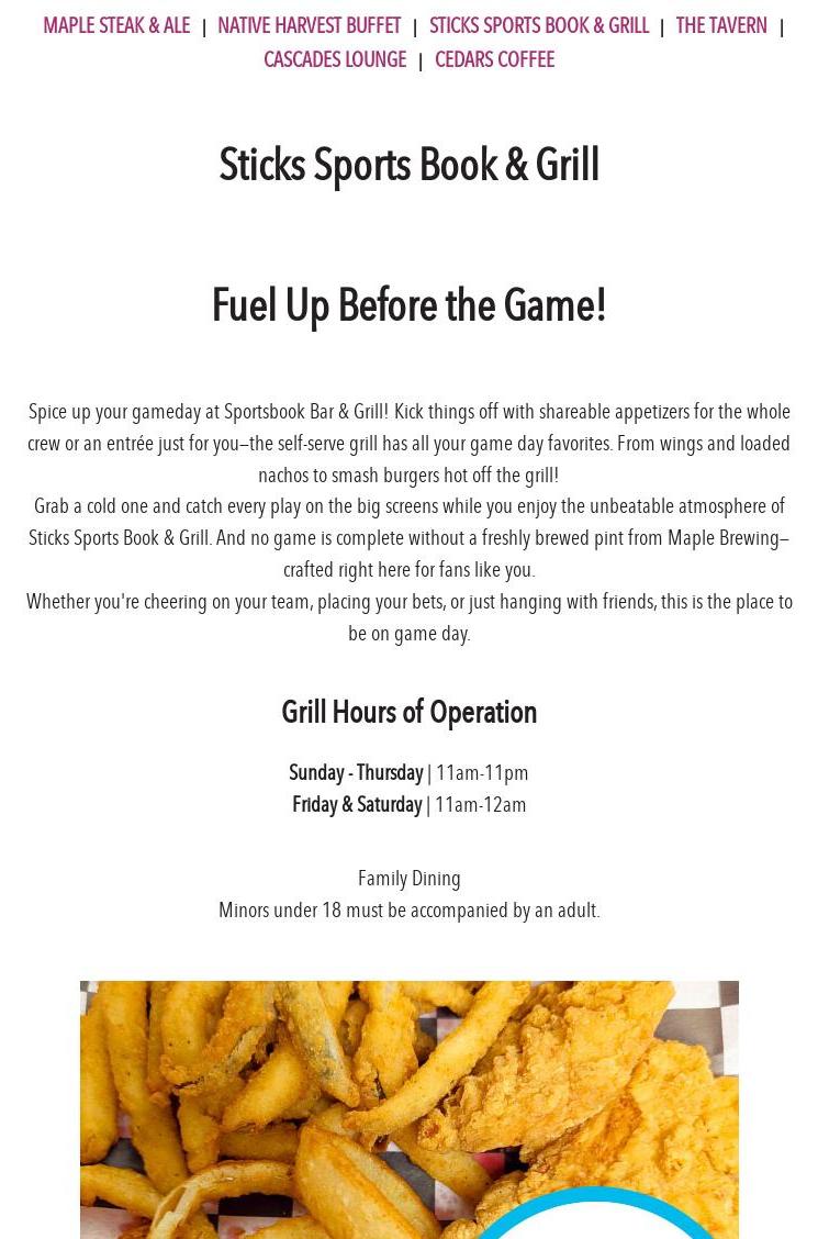 Sticks Sports Book And Grill Menu