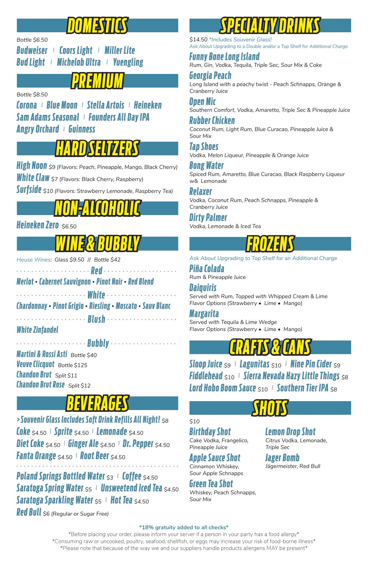 Funny Bone Menu