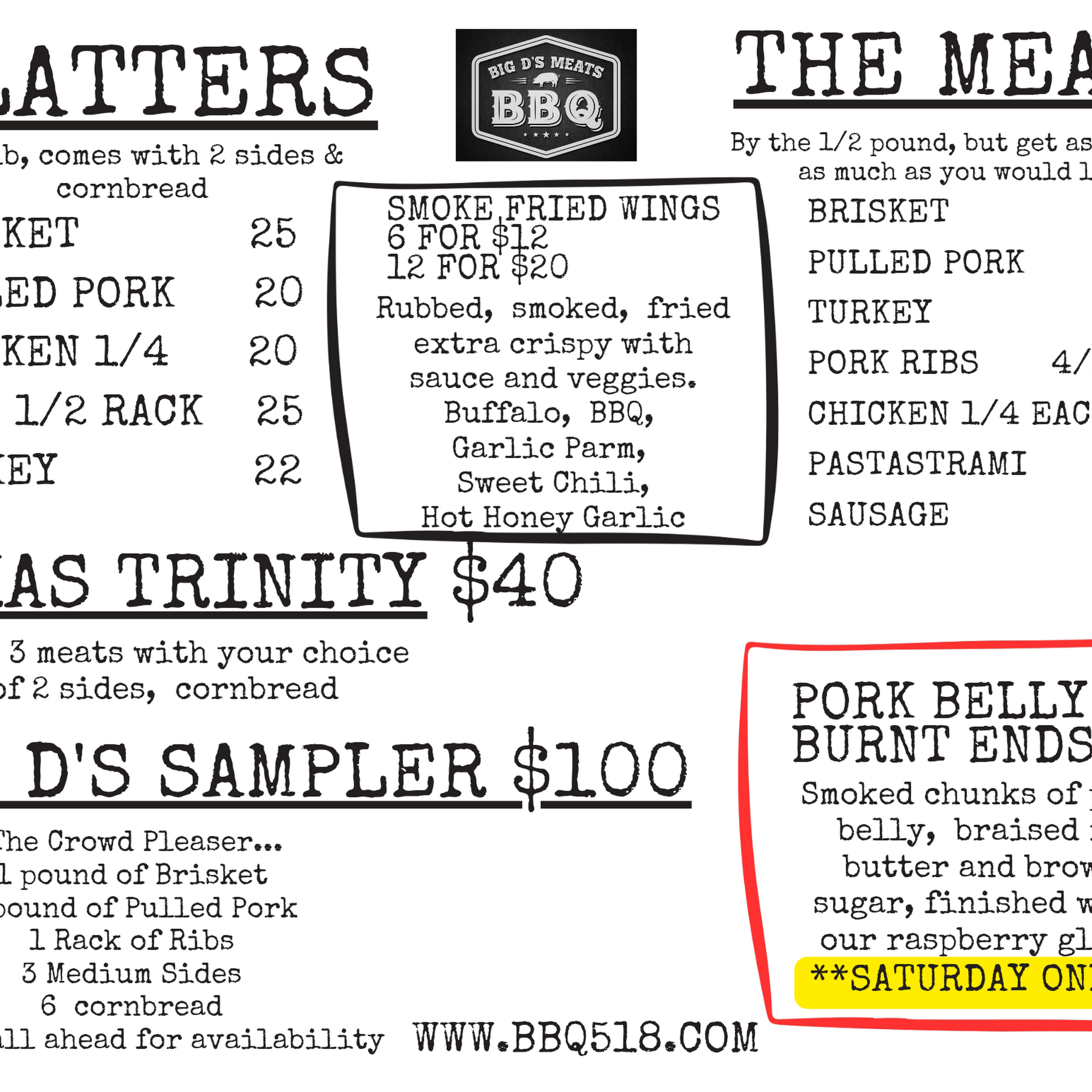 Big D's Meats BBQ Menu