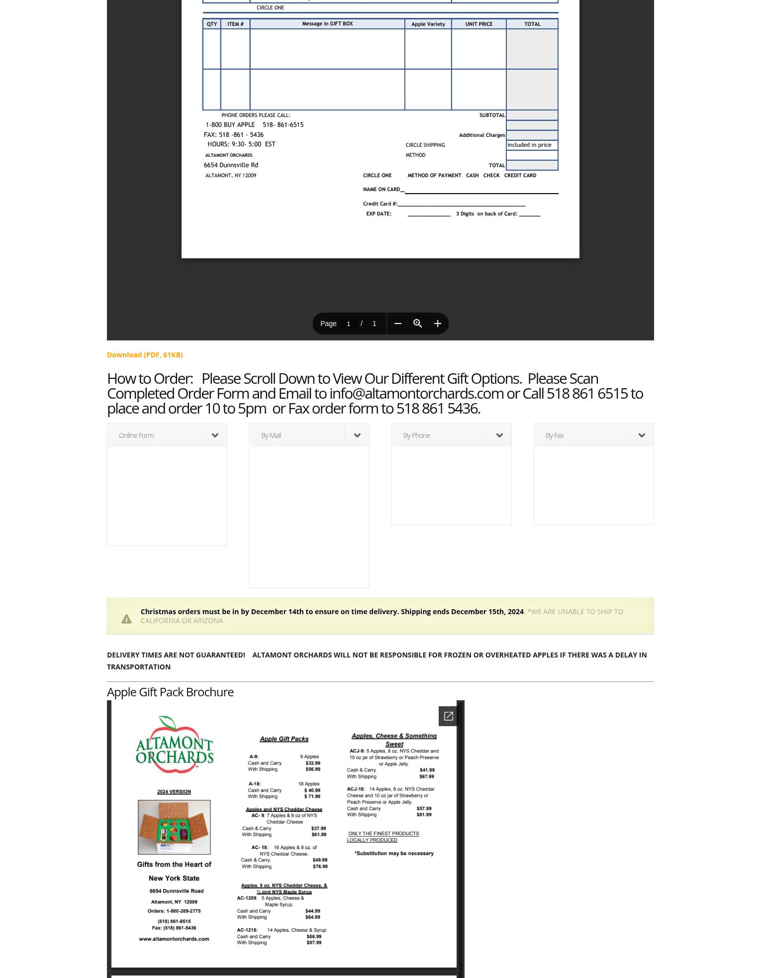 Altamont Orchards Inc. Menu