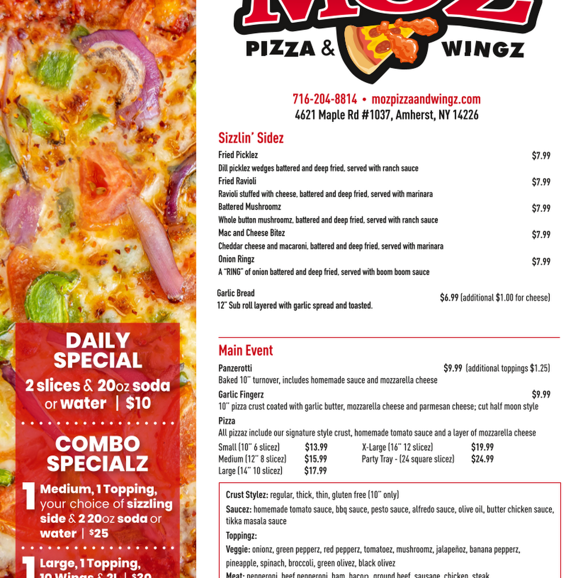 Mo'z Pizza and Wingz Menu