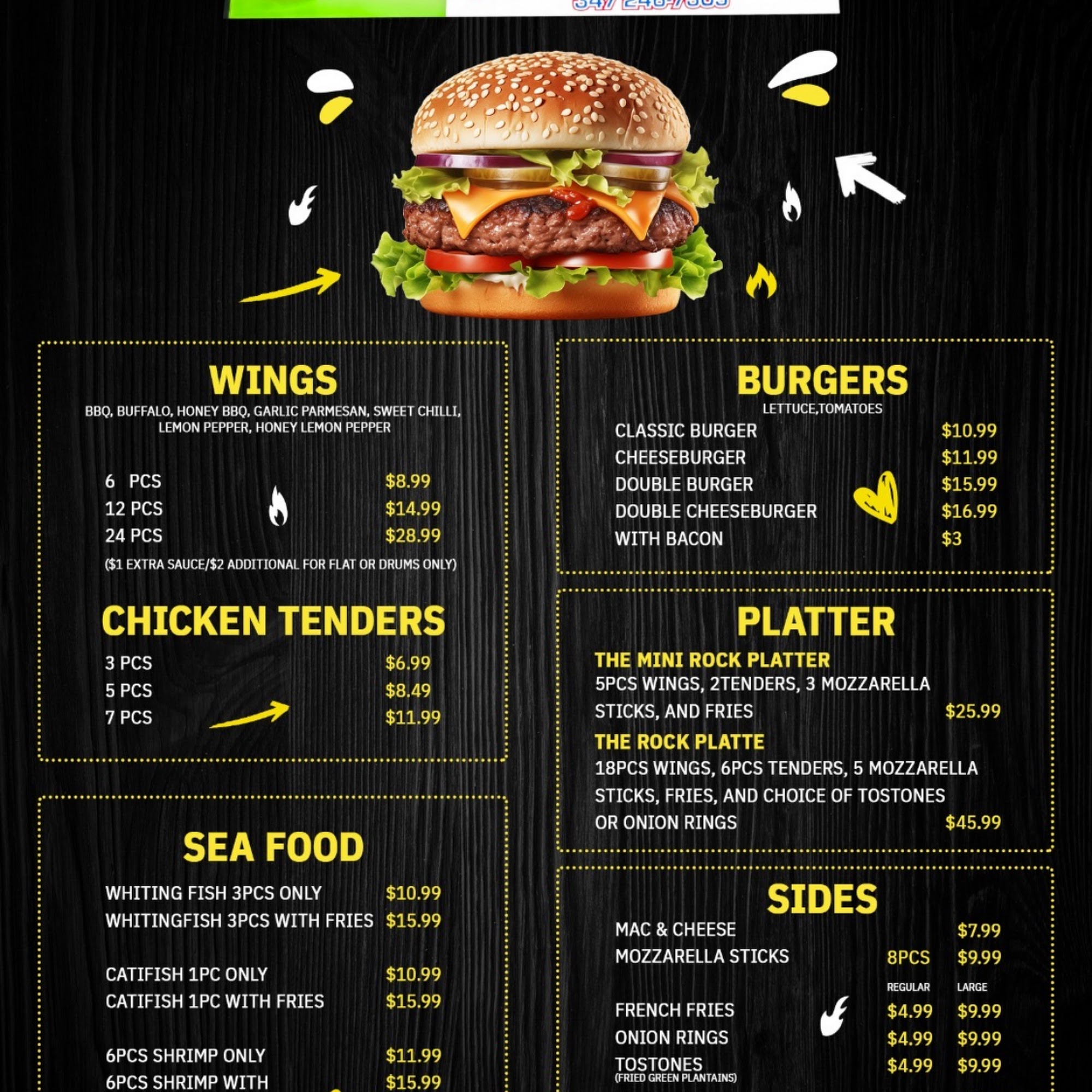 The Rocks Billiards Menu