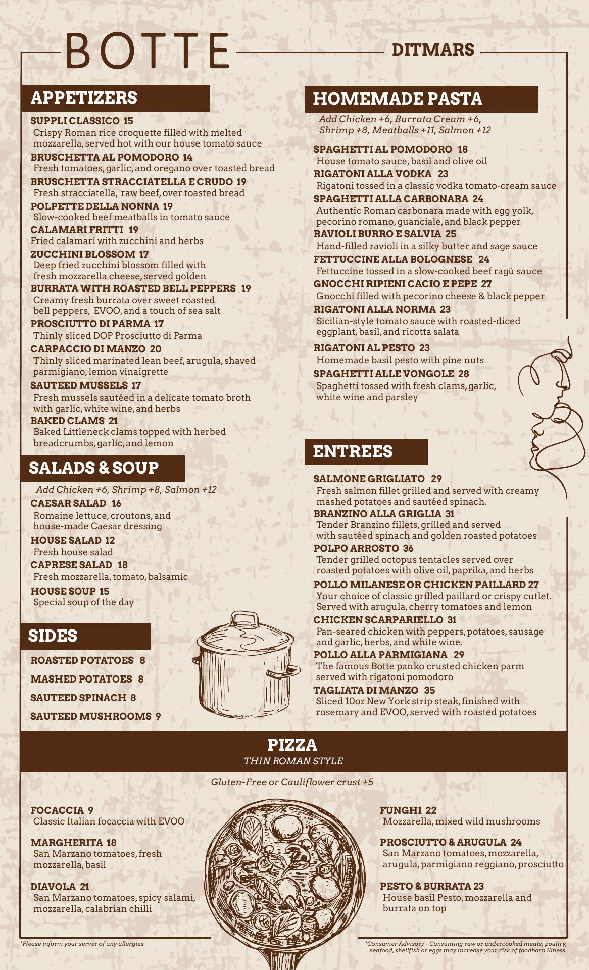 Botte Ditmars Menu