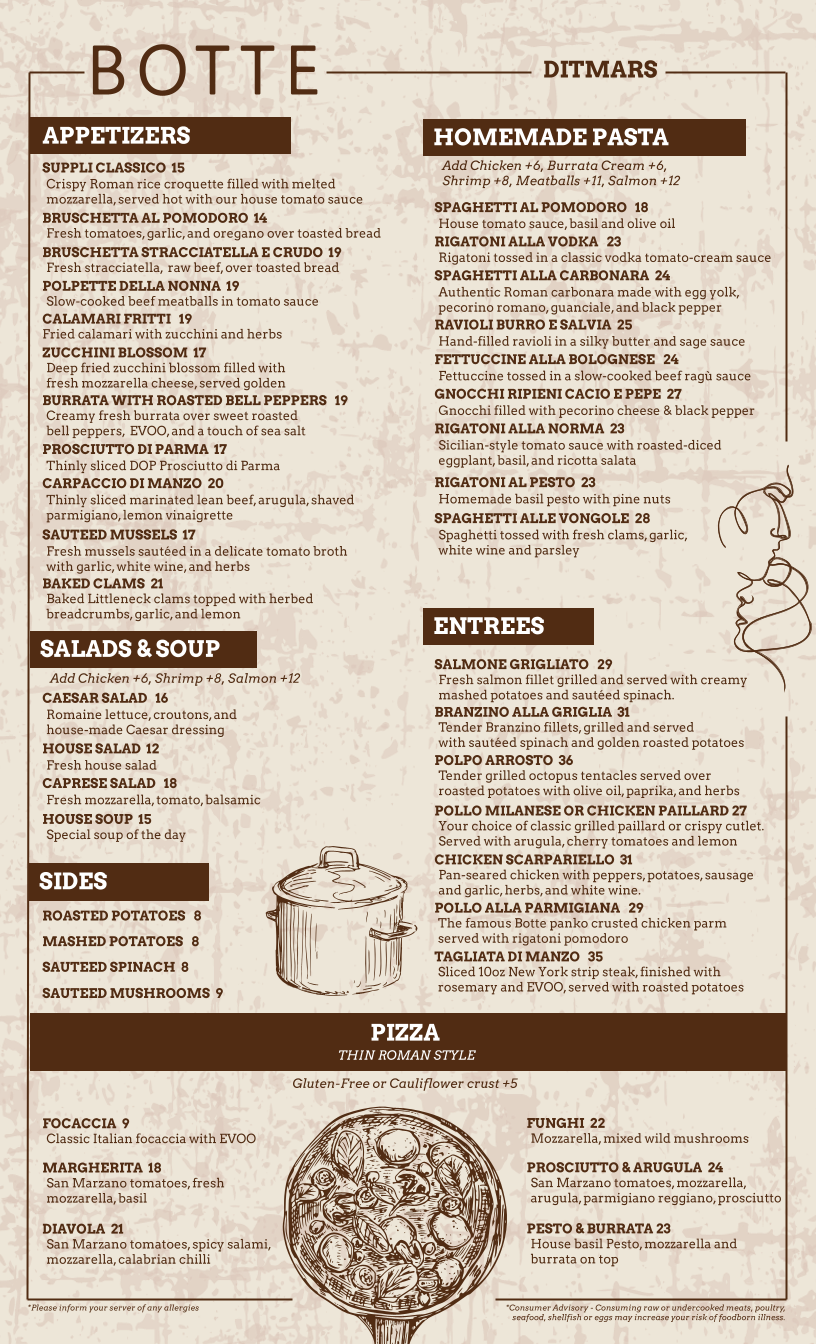 Botte Ditmars Menu