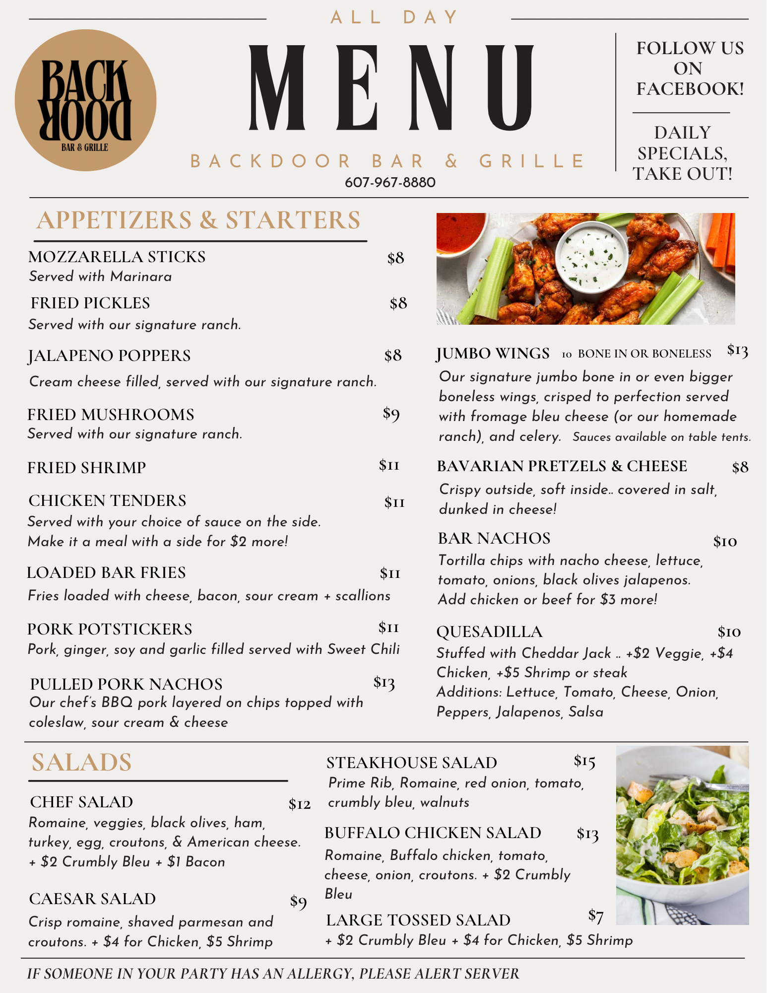 Backdoor Bar & Grille Menu
