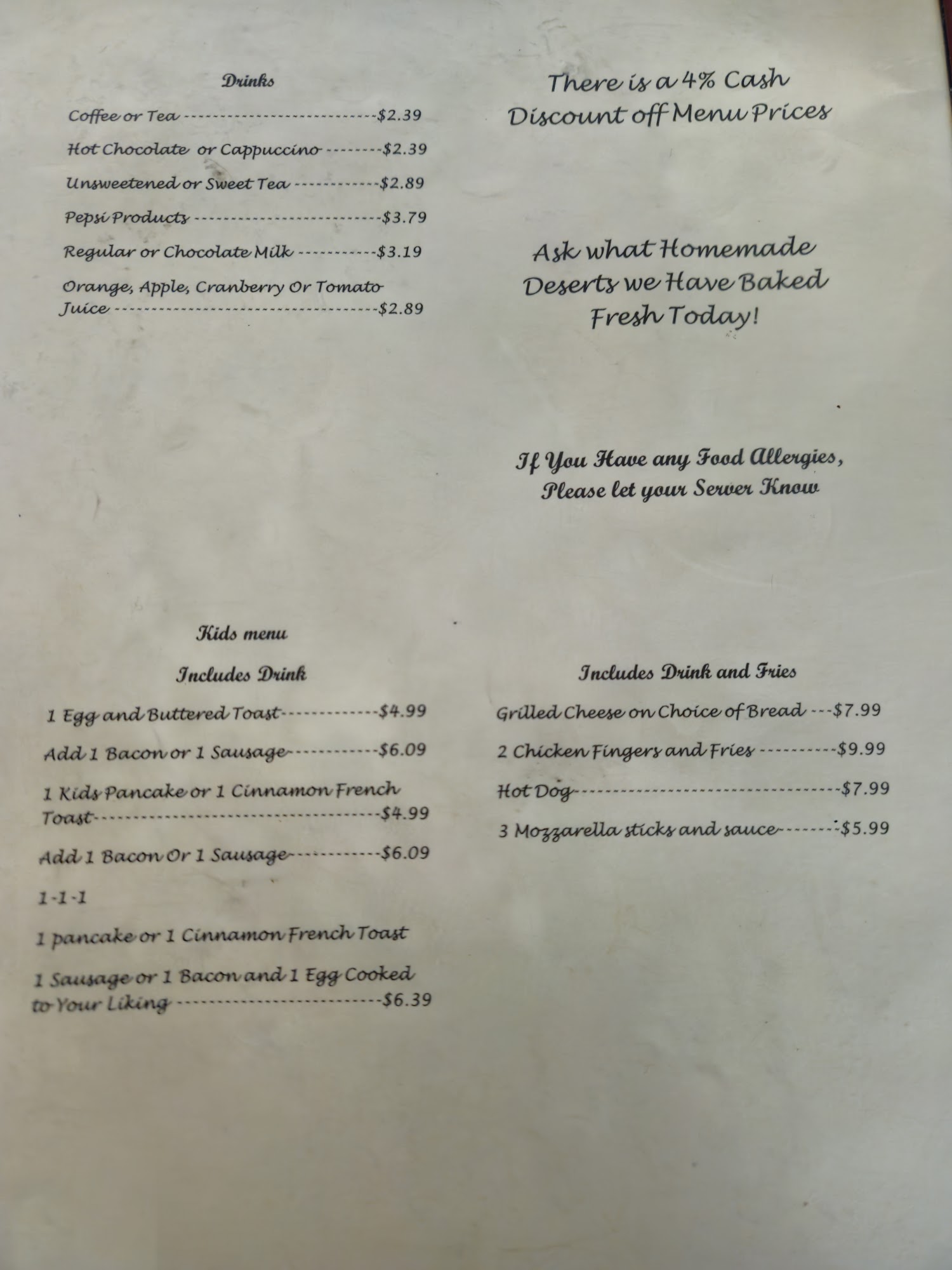 Uncle Jon's Place Menu