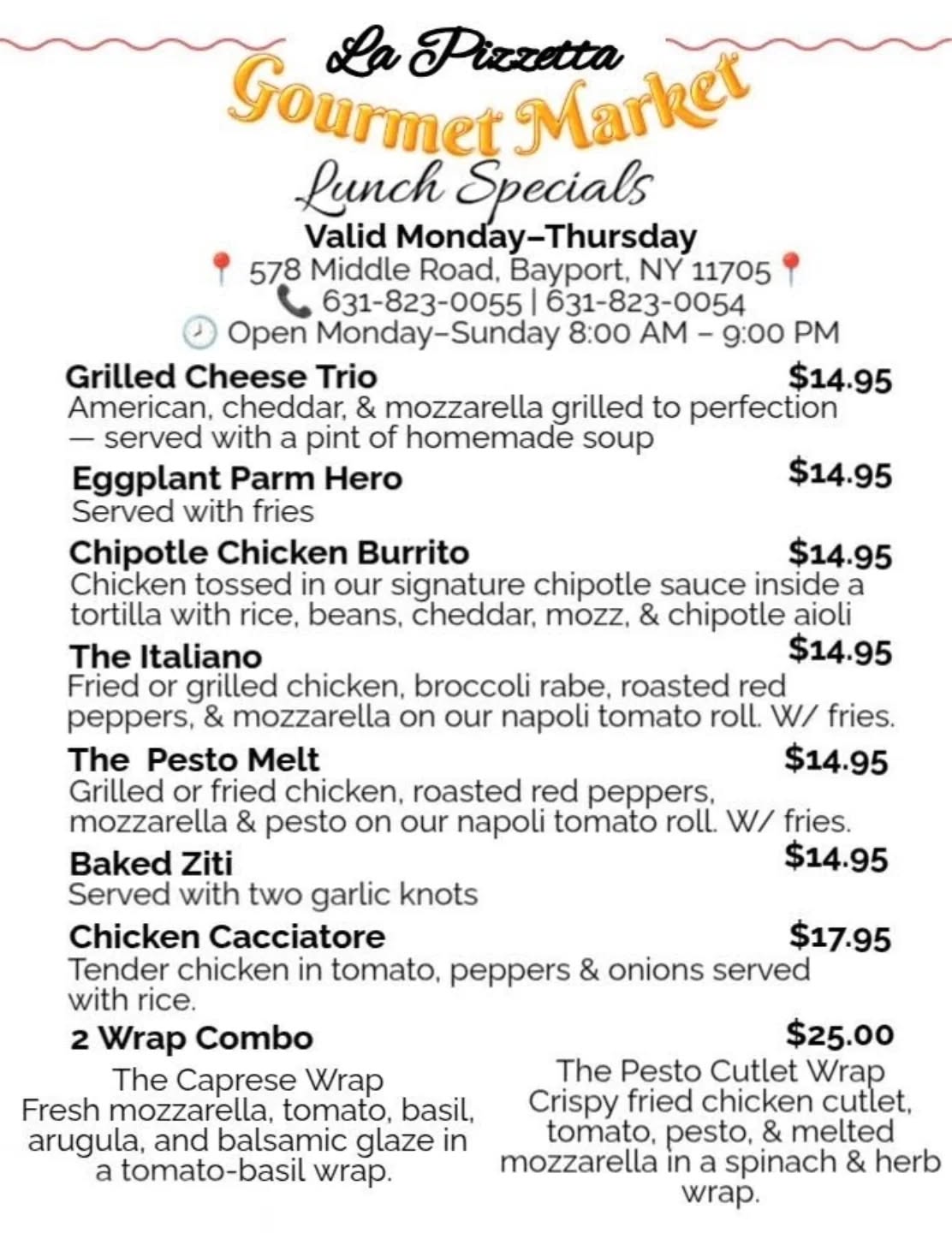 La Pizzetta Gourmet Market Menu