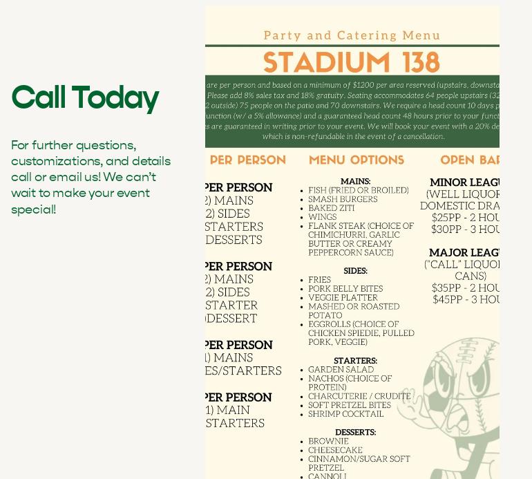 Stadium 138 Menu