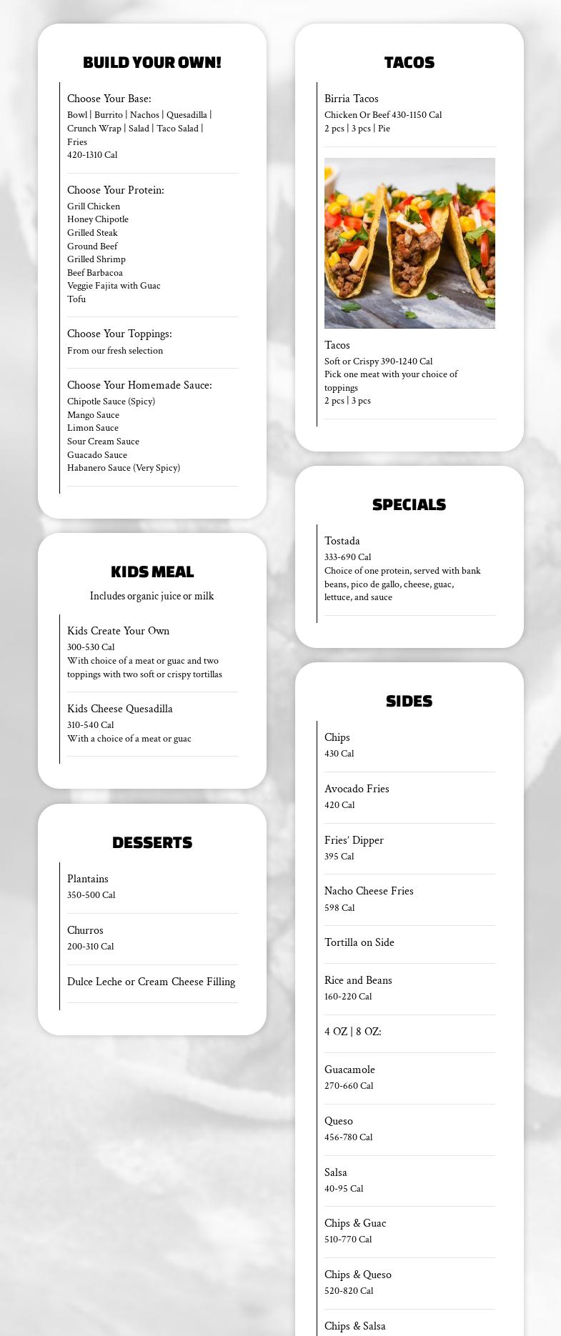Guacado Mexican Grill Menu