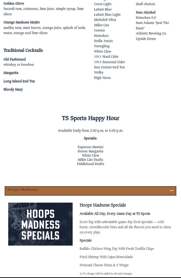 TS Sports Menu