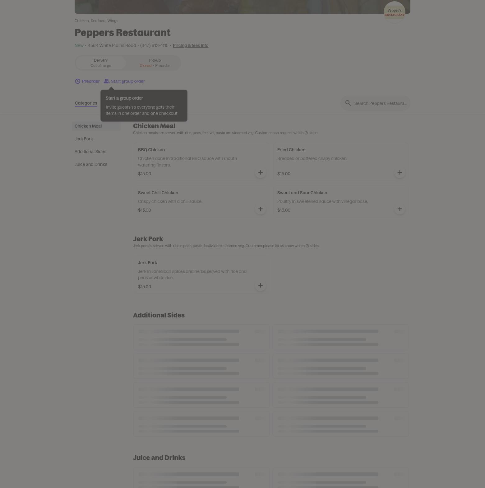 Pepper's Caribbean Restaurant & Bar Menu