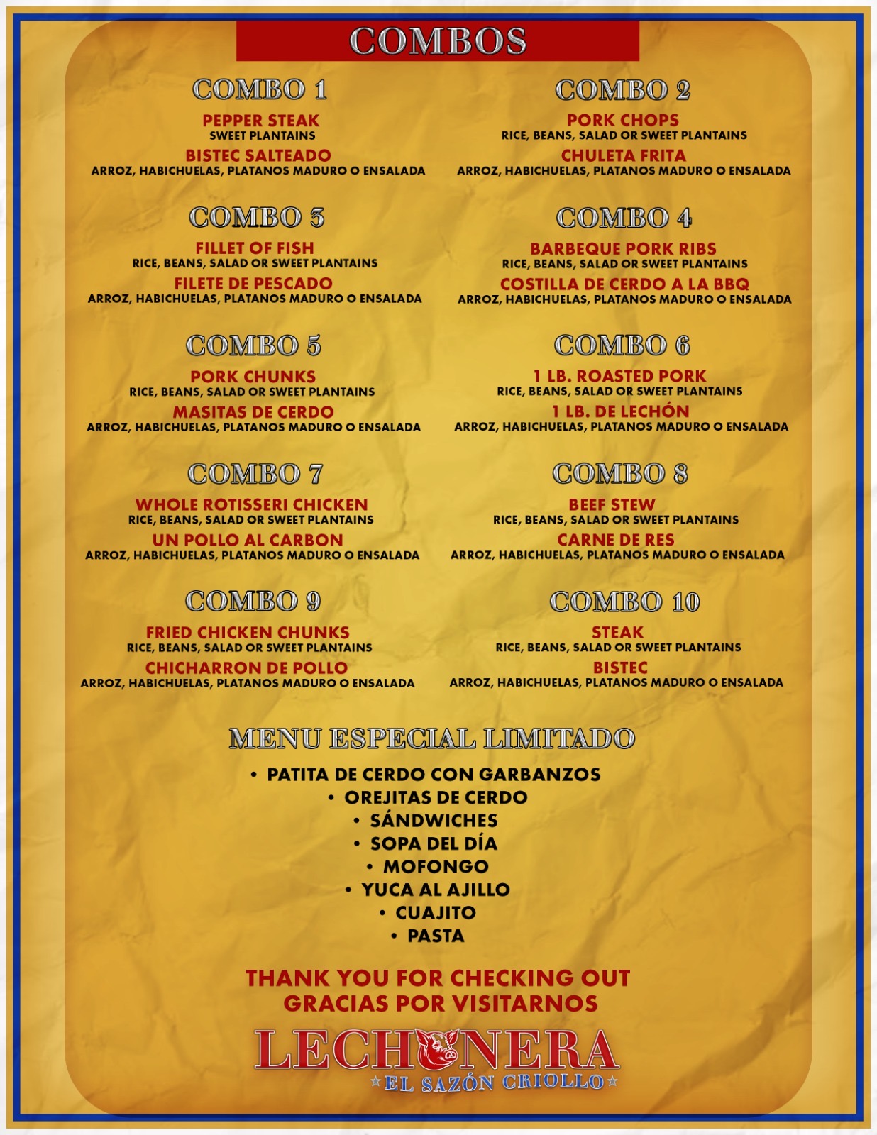 Lechonera El Sazon Criollo Menu