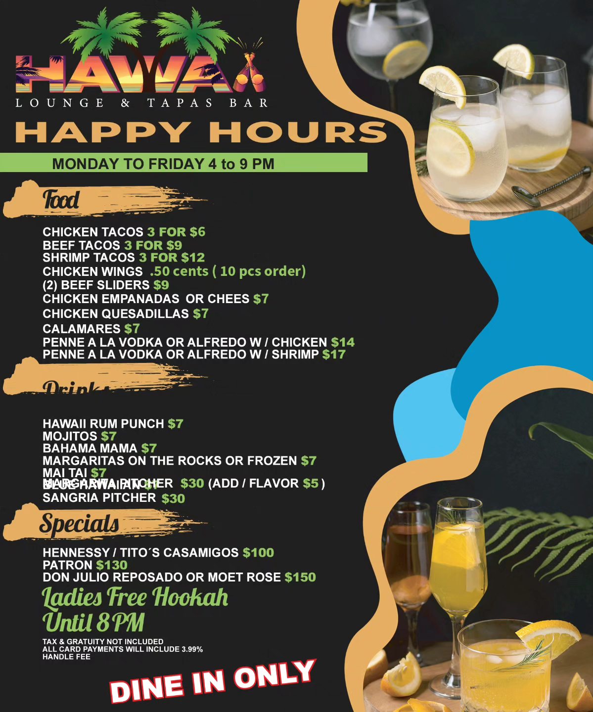 Hawaii Lounge and Tapas Bar Menu