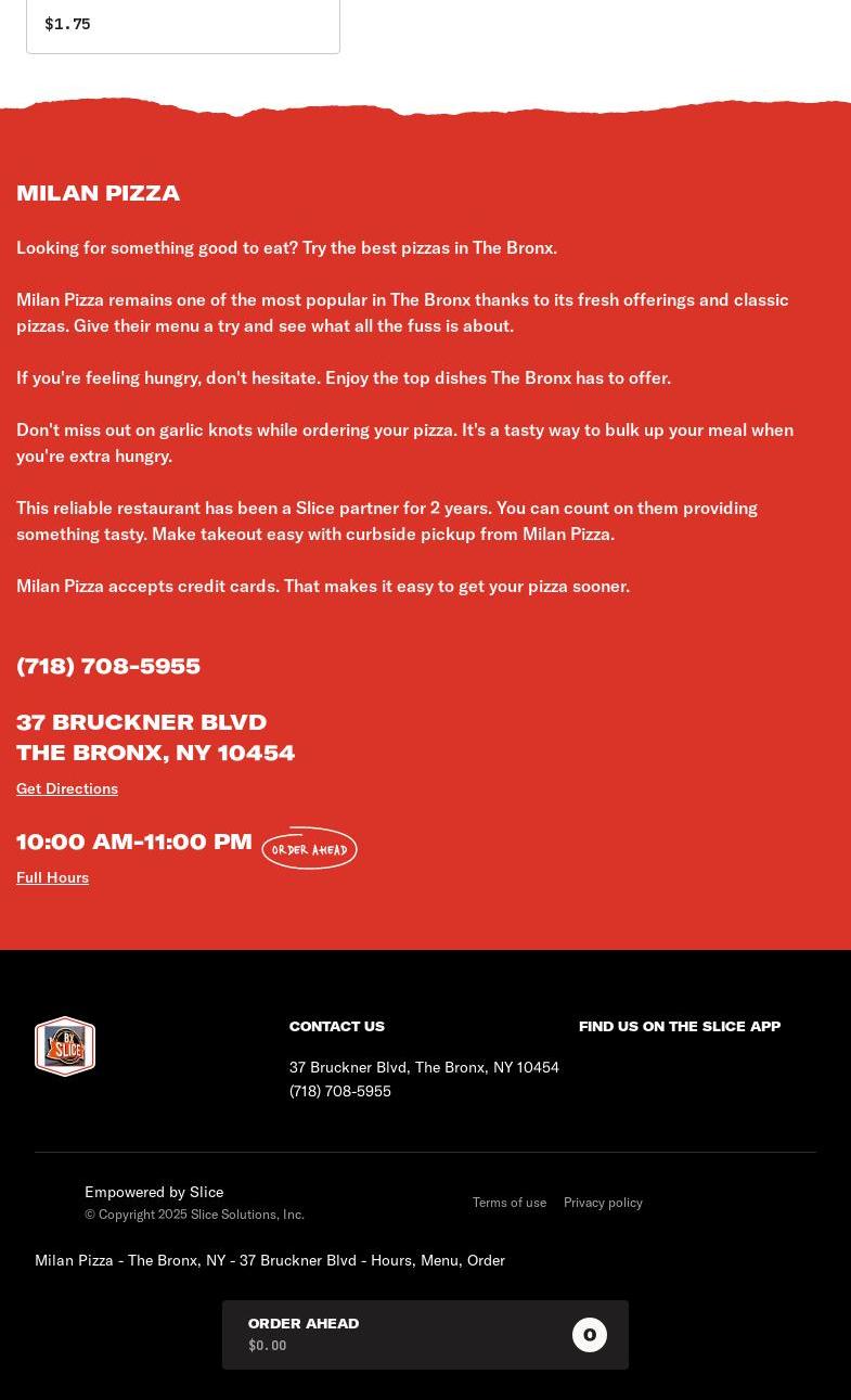 Bronx Slice Menu