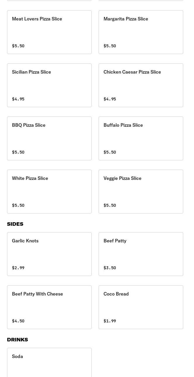 Bronx Slice Menu