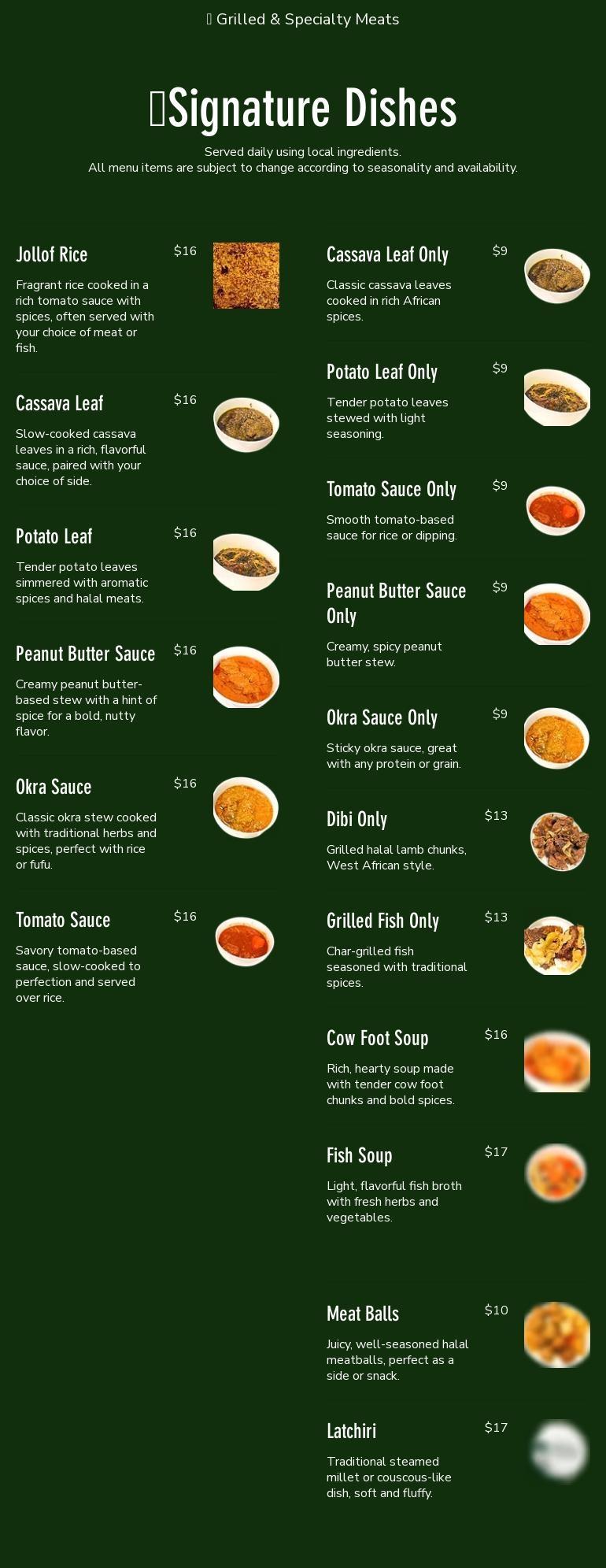 Me & My Halal Restaurant Menu