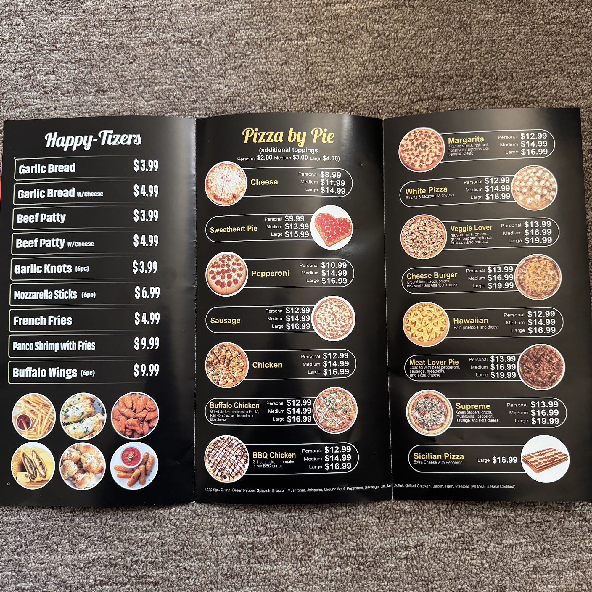 Halal King Pizza Menu