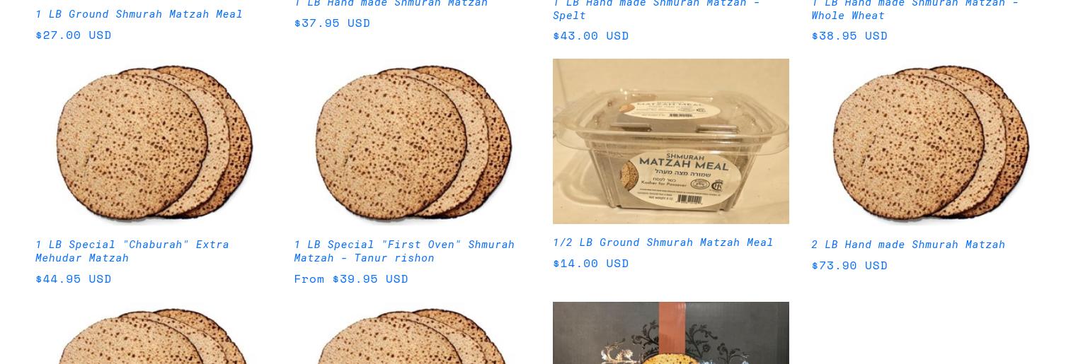 Lubavitch Matzah Bakery Menu