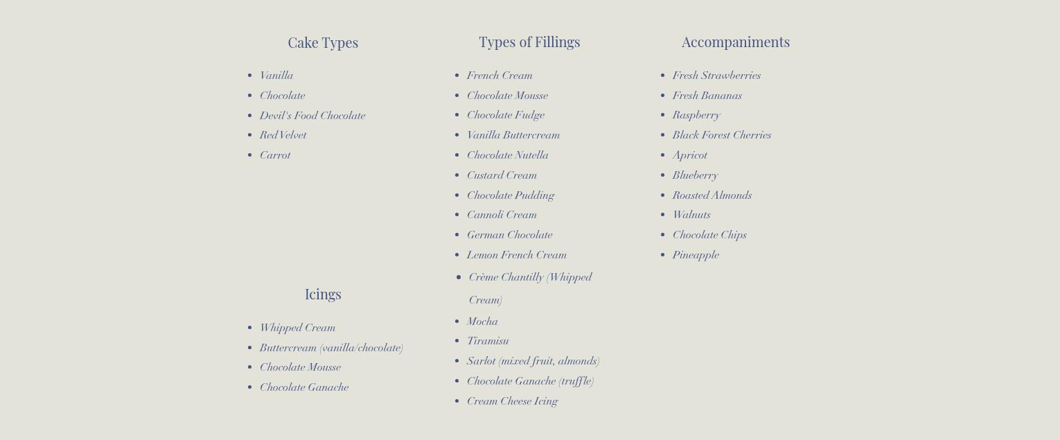 Bay Ridge Bakery Menu