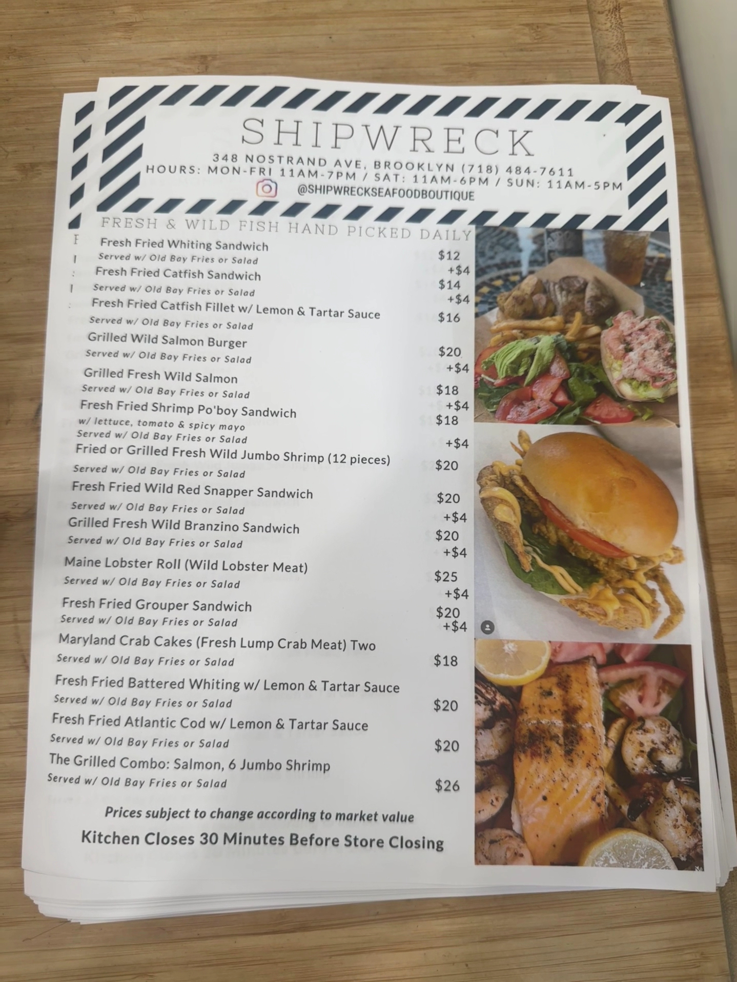 Shipwreck Seafood Boutique Menu