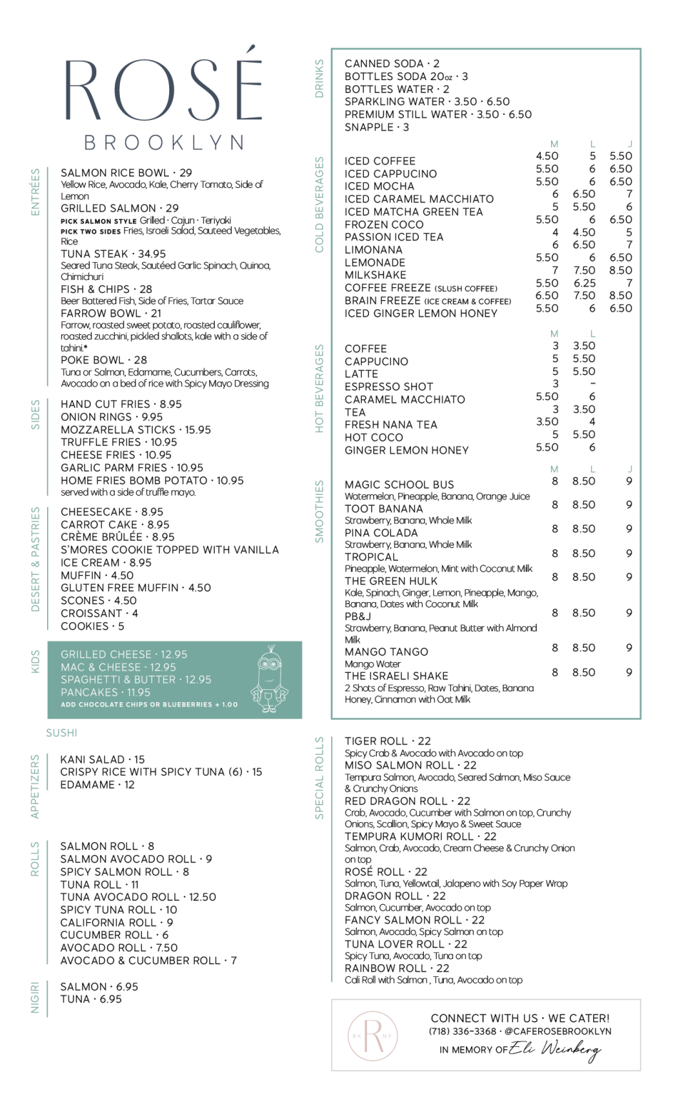 Cafe Rose Brooklyn Menu