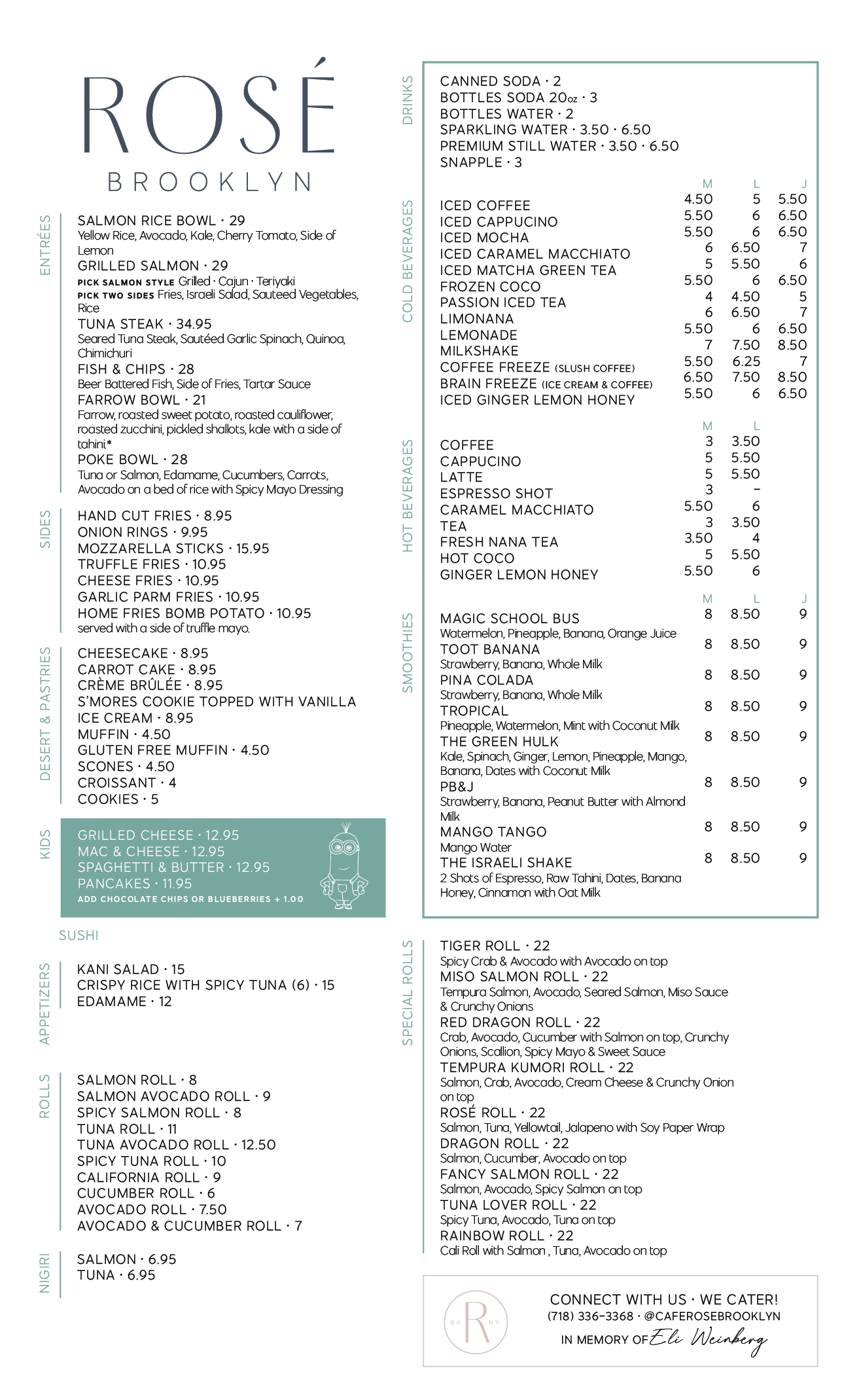 Cafe Rose Brooklyn Menu