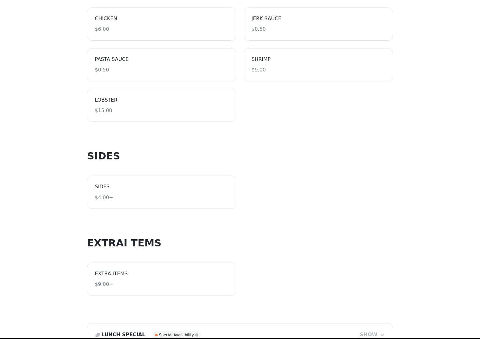 Divalicious savory cusine Menu