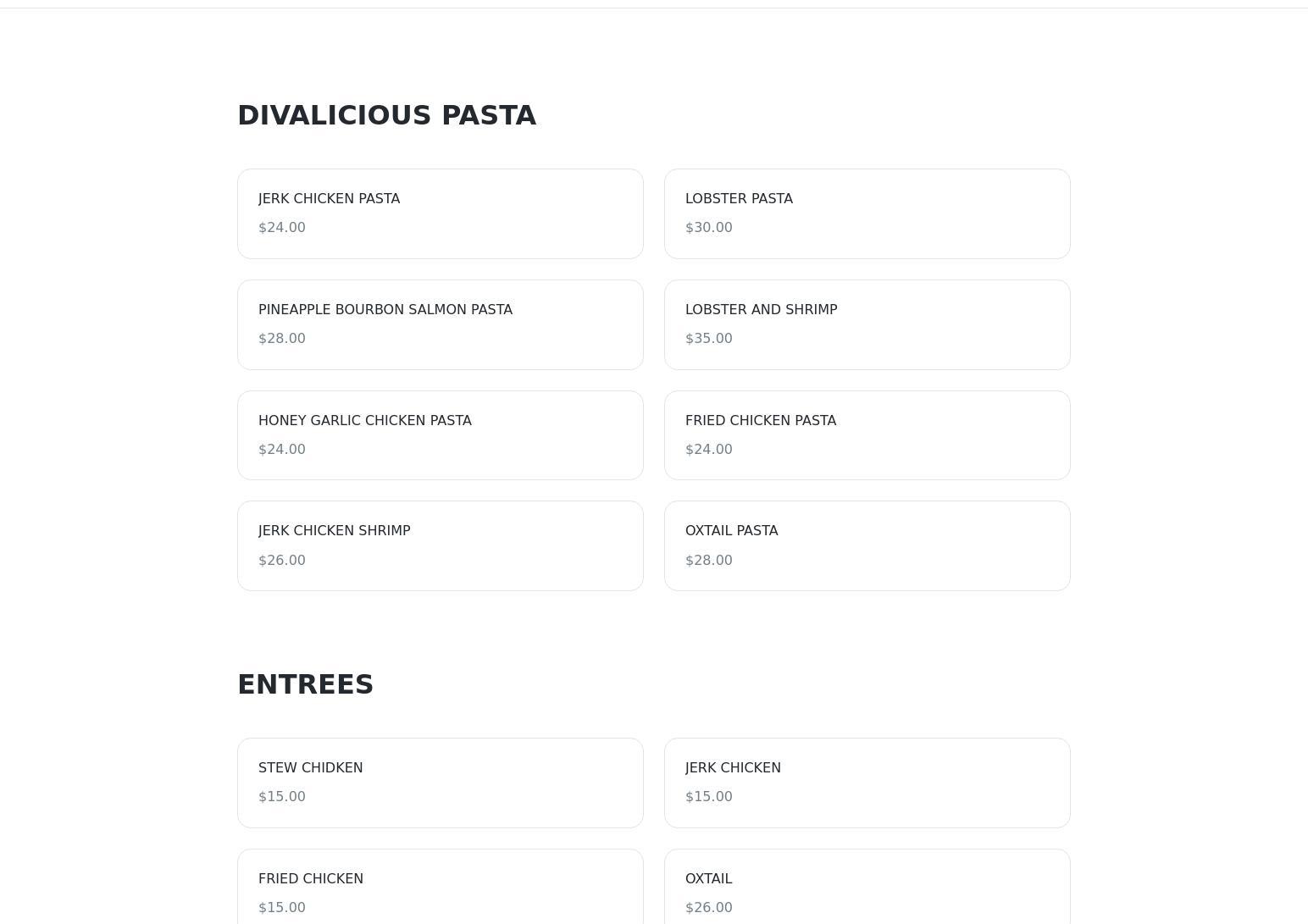 Divalicious savory cusine Menu