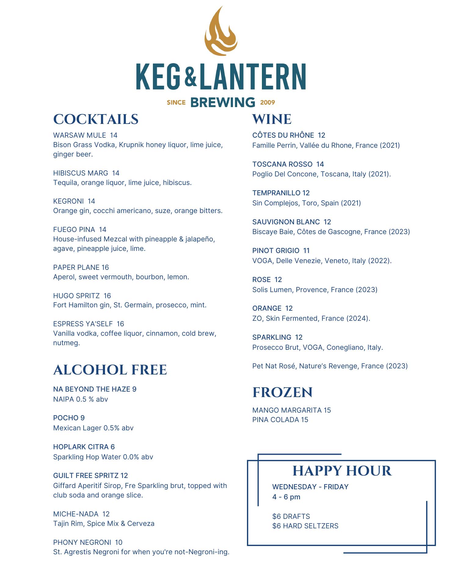 Keg & Lantern Red Hook Menu