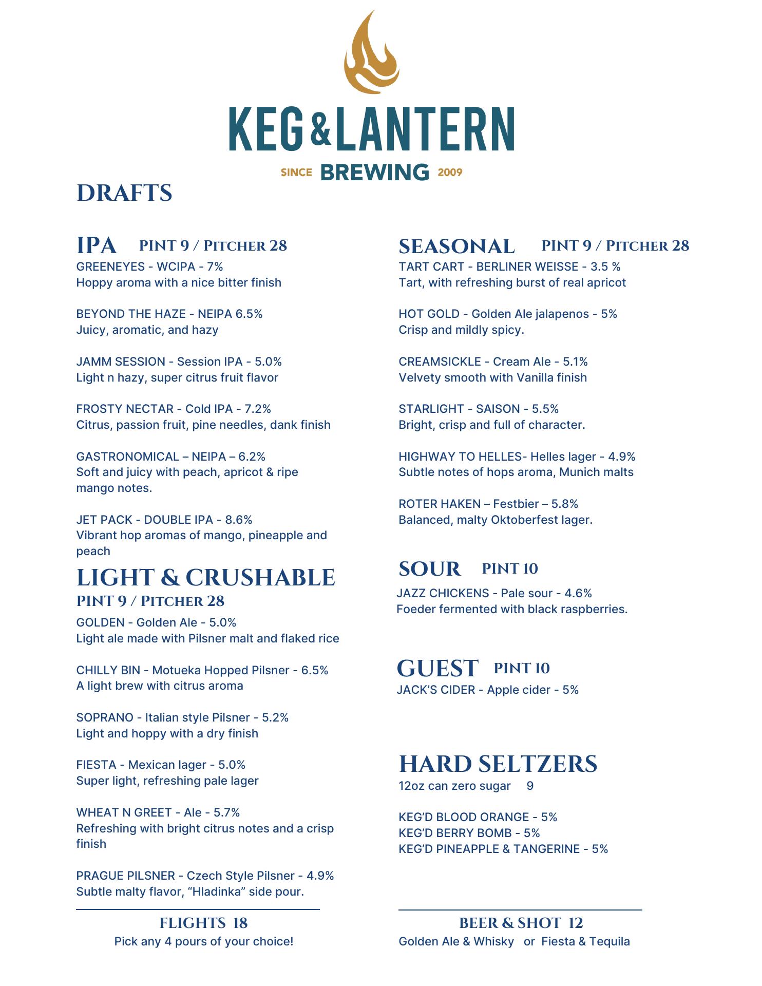 Keg & Lantern Red Hook Menu