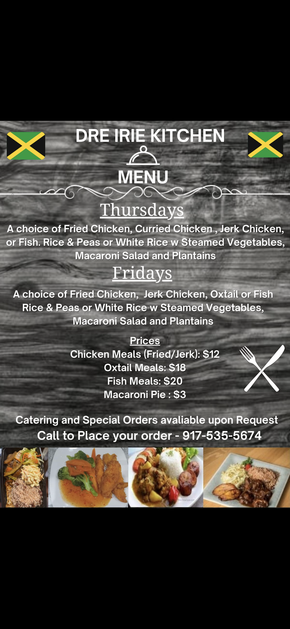Dre Irie kitchen Menu