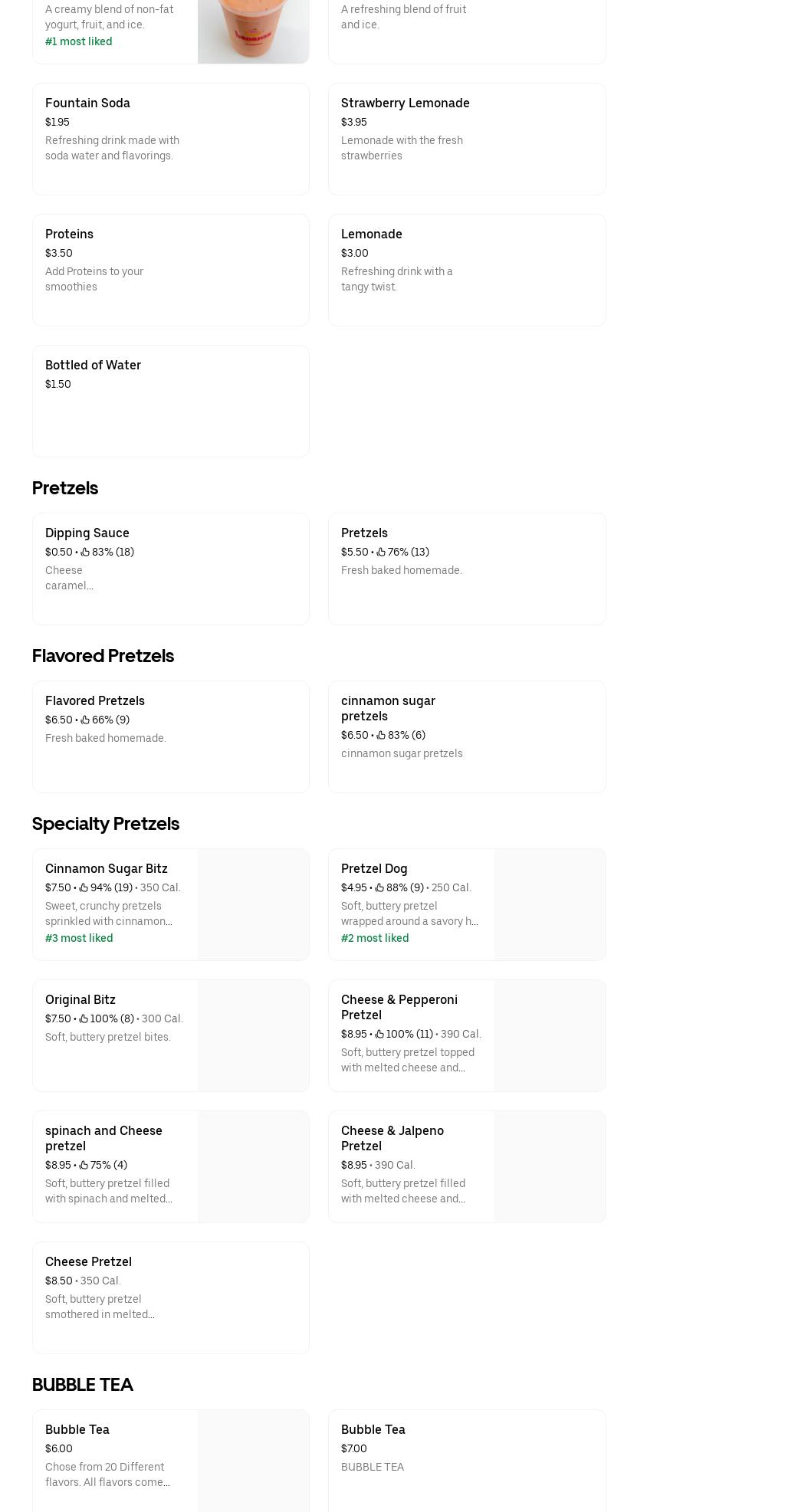 Everything Yogurt Menu