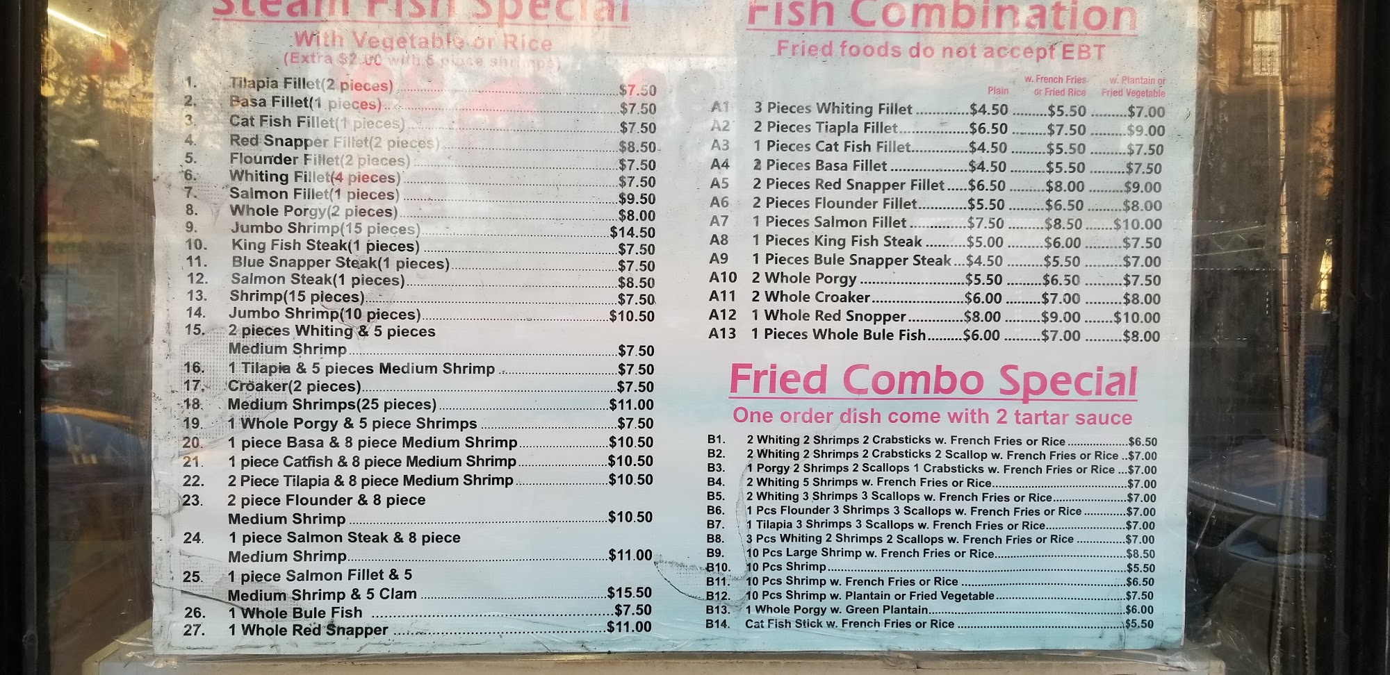 Pitkin Seafood Menu
