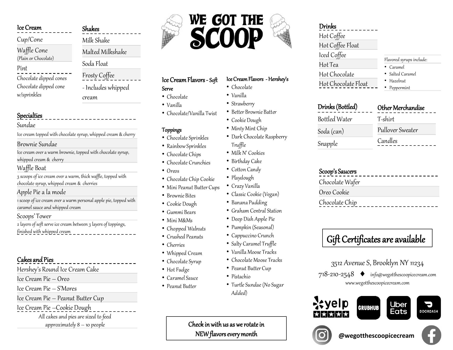 We Got The Scoop Menu