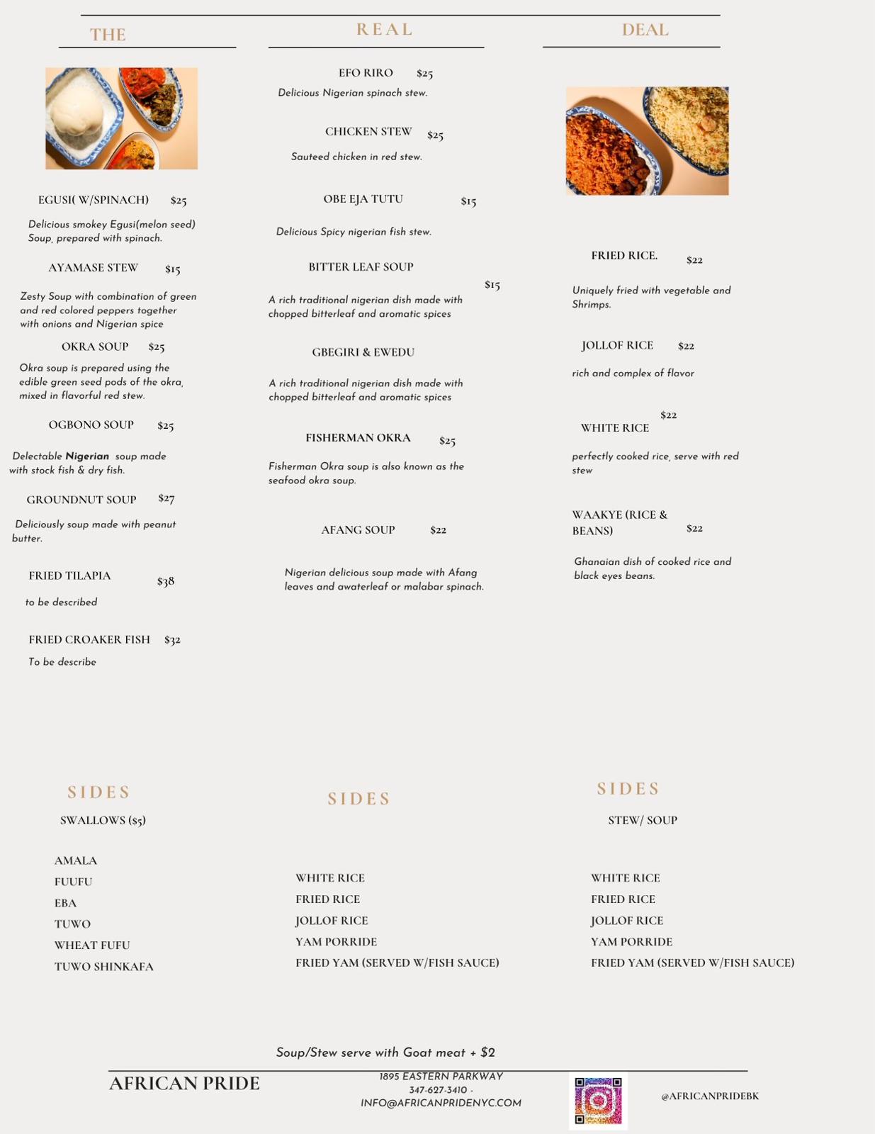 African Pride Menu