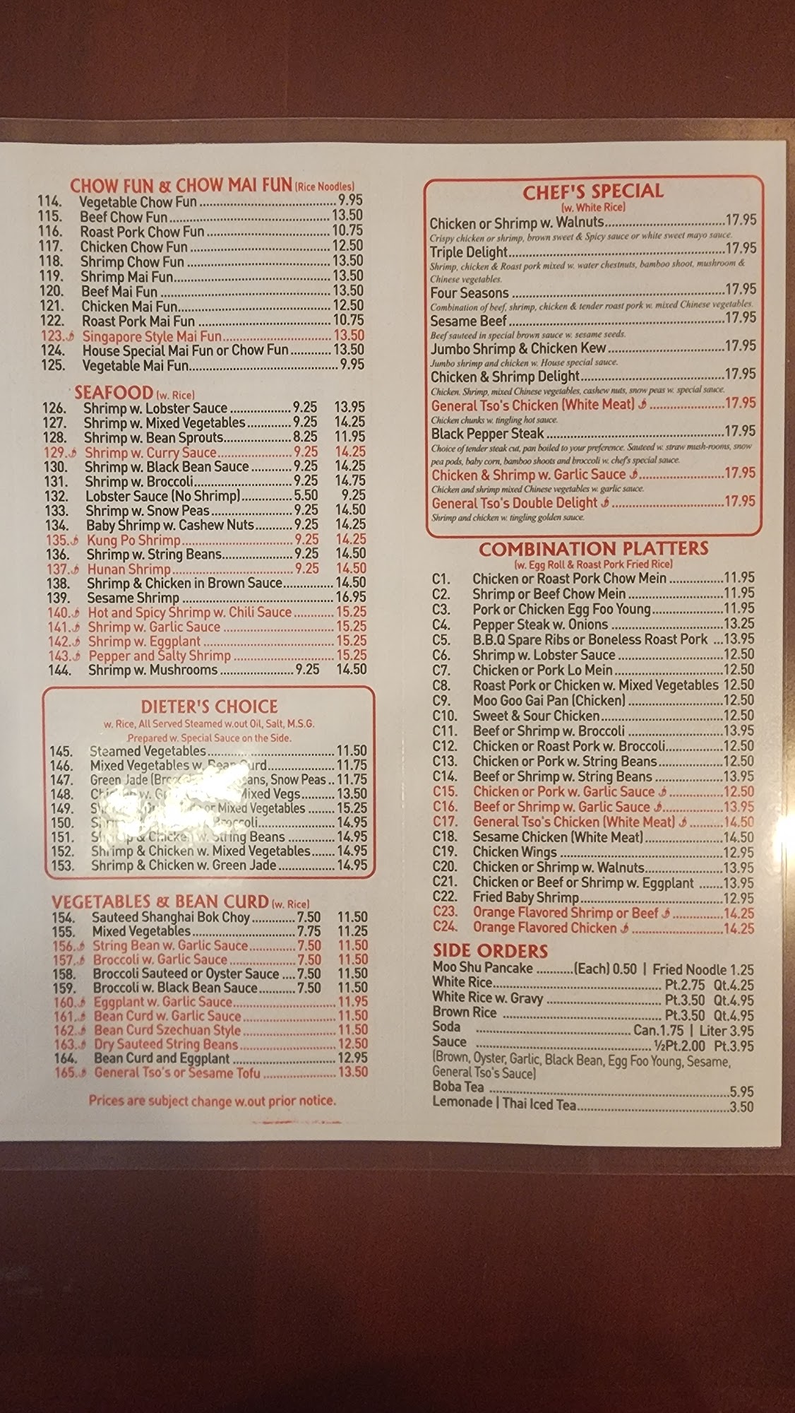 Crown Garden Menu