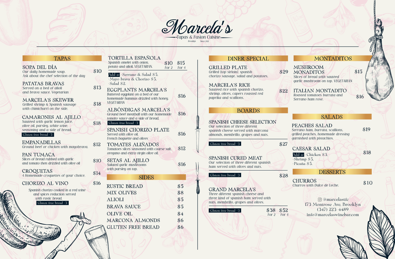 Marcela's Tapas & Fusion Cuisine Menu