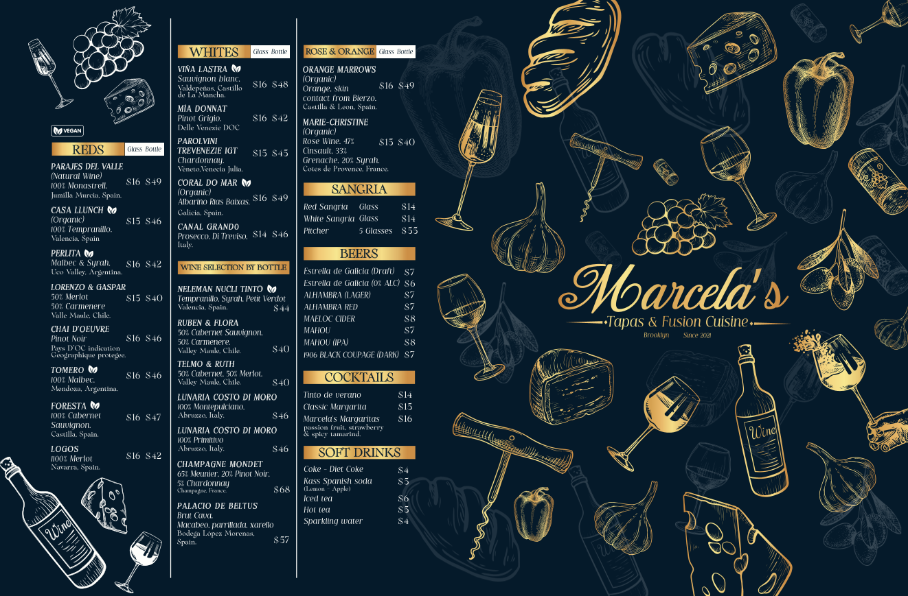 Marcela's Tapas & Fusion Cuisine Menu