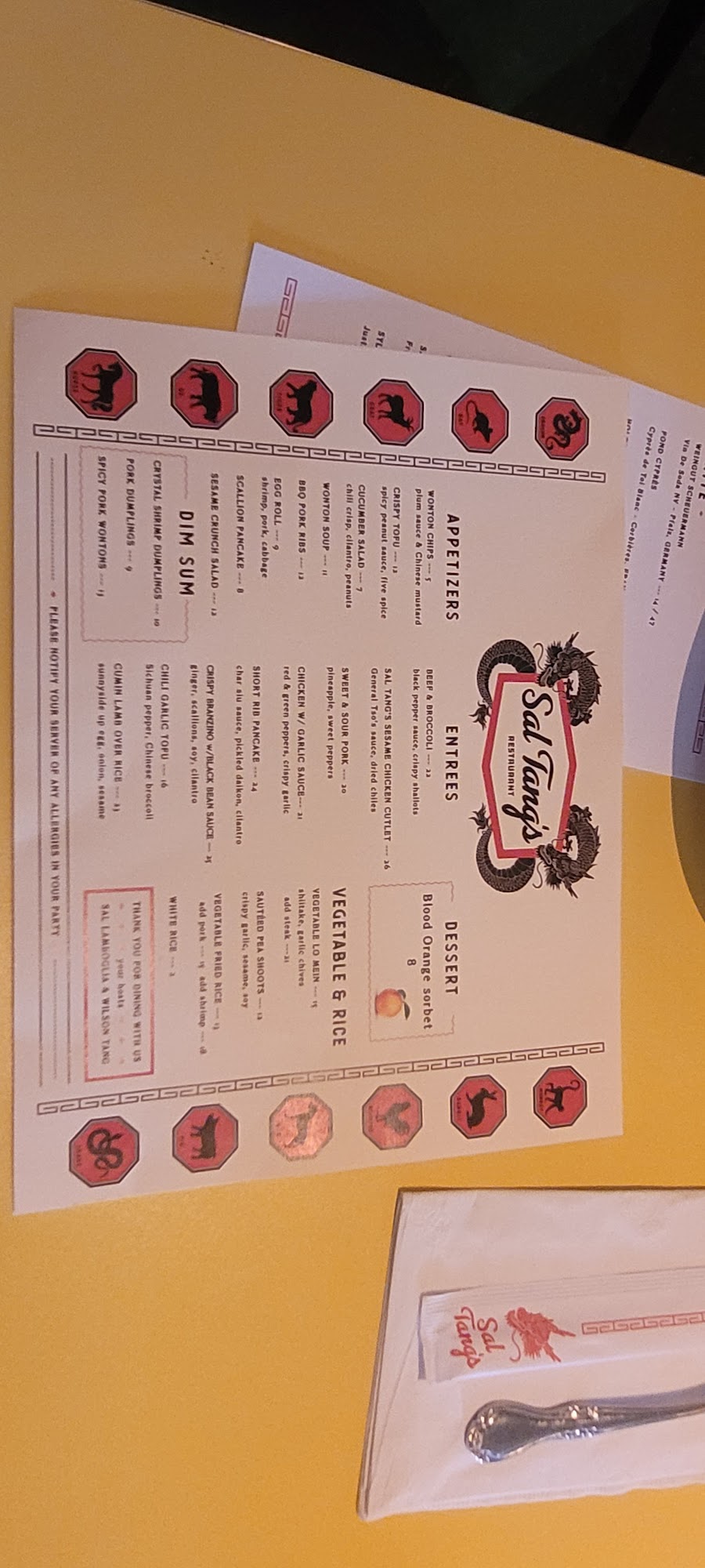 Sal Tang's Menu