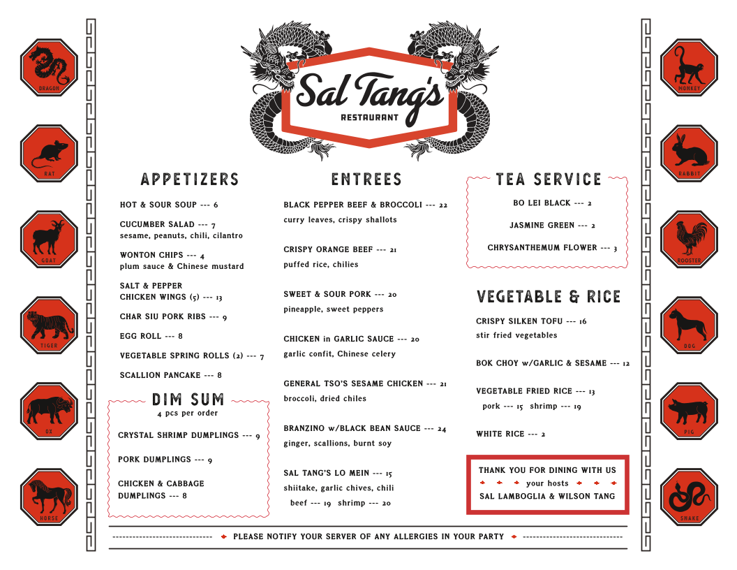 Sal Tang's Menu
