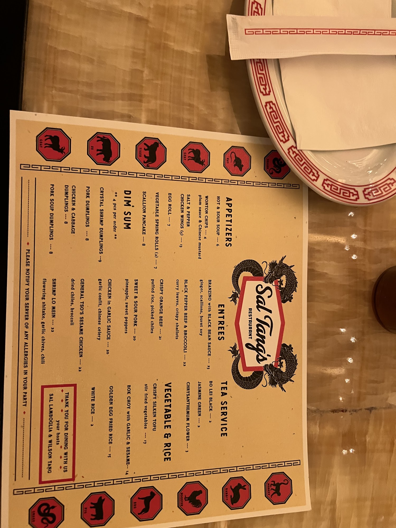 Sal Tang's Menu