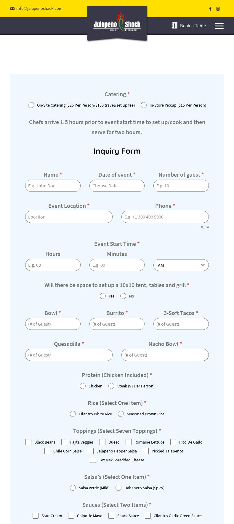 Jalapeño Shack Menu