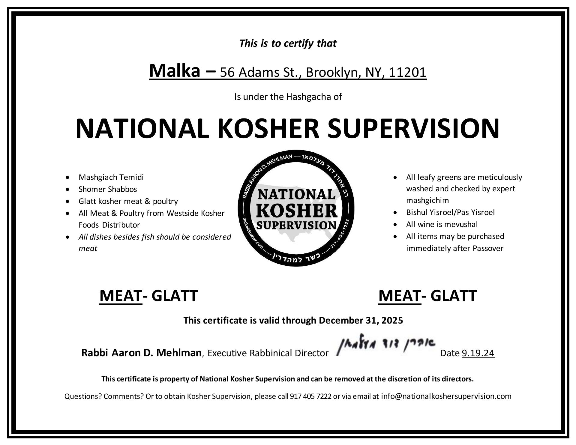 Malka Menu